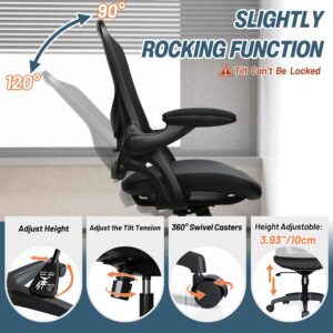 KIZECK Mesh Home Office Computer Desk Chair Height Adjustable Lumbar Support with Flip Up Arms Swivel Wheels for Adult