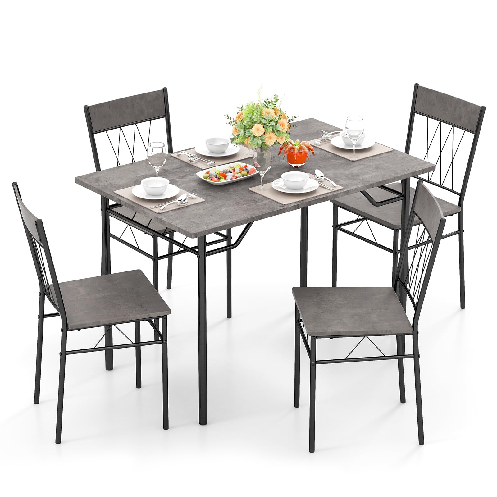 GOFLAME 5-Piece Dining Table Set for 4, Modern Kitchen Table and 4 Chairs Set with Metal Frame, Space-Saving Dinette Set for Dining Room, Living Room, Breakfast Nook, Small Space, Grey