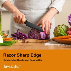 Jawanfu Professional Kitchen Knife Set, 8-Piece, Super Sharp, Anti-Rust Stainless Steel, Ergonomic Design, with Universal Knife Block (BLACK BLADE, BLACK BLOCK)