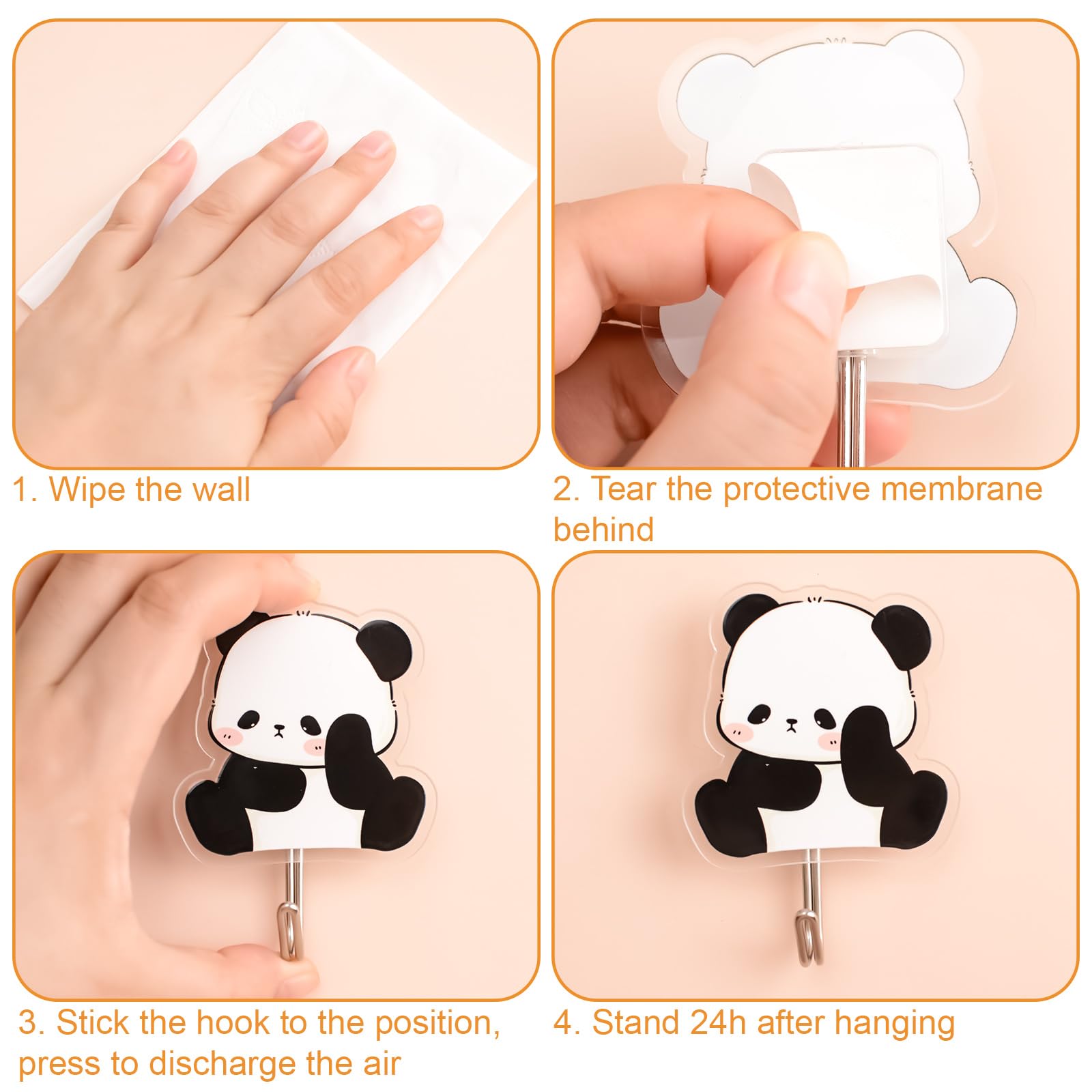 MOROBOR Panda Self Adhesive Hook, 4pcs No Punch Hook Decorative Wall Mounted Hooks Home Office Nursery Room Decoration for Hanging Key, Towel, Hat