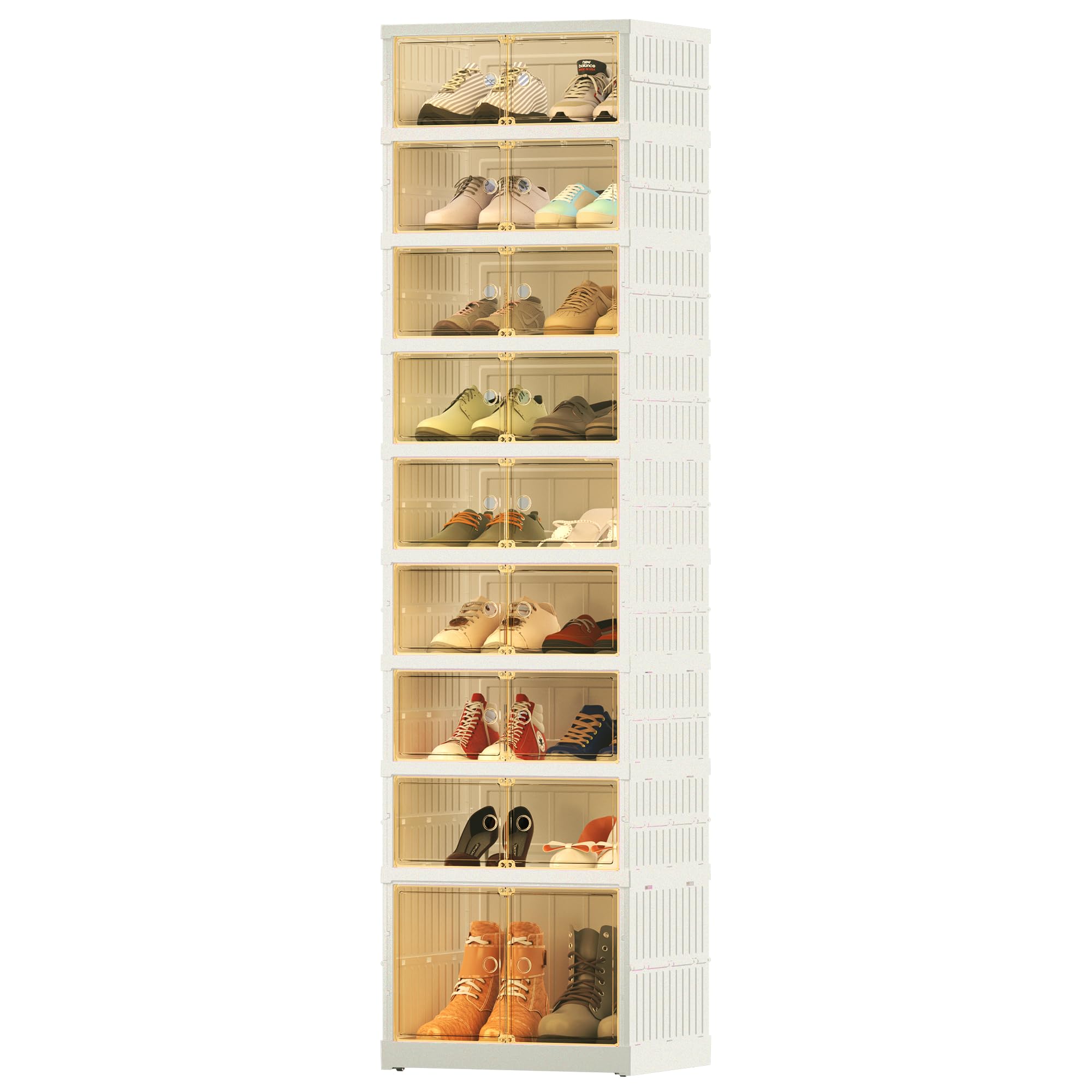 FLEXIMOUNTS Shoe Rack Organizer Storage Box 9 Tiers-18 Pairs, Tall Portable Folding Shoe Rack for Closet Entryway, Collapsible Shoe Cabinet with Magnetic Clear Door for Front Door Entrance