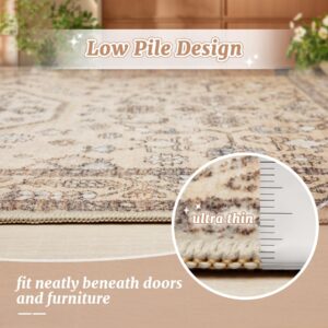 Entryway Rug 2x3 Washable Rug: Boho Small Throw Rug Ultra Thin Indoor Non-Slip Stain Resistance Front Door Mat for Entrance Kitchen Bedroom Home Office (Beige, 2'x3')