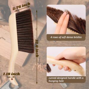 Woooden Hand Broom Dust Brush with Wood Handle Whisk Broom Soft Bristle Brush for Counter Bed Sofa Car Fireplace Clothes Household Cleaning(Brown)