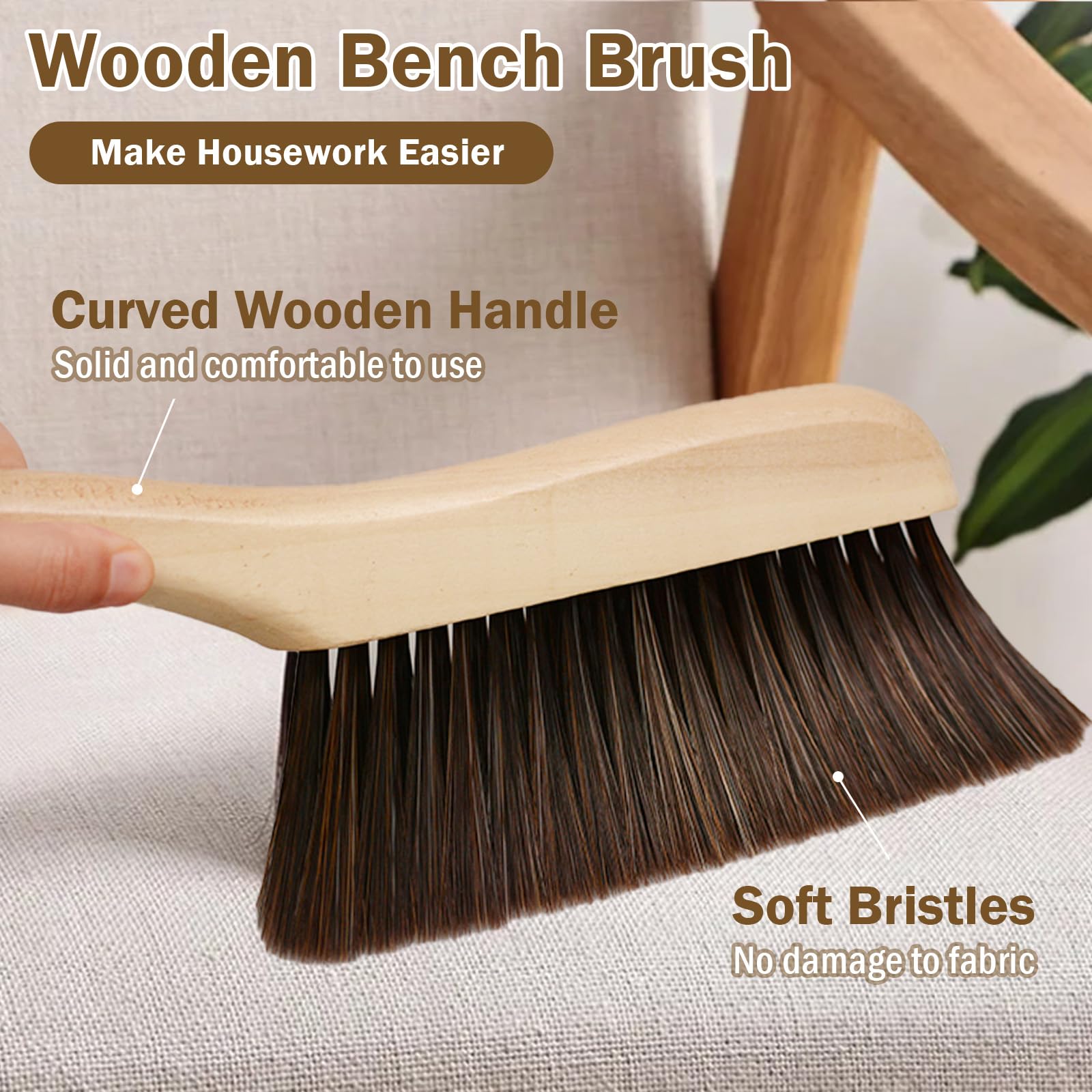 Woooden Hand Broom Dust Brush with Wood Handle Whisk Broom Soft Bristle Brush for Counter Bed Sofa Car Fireplace Clothes Household Cleaning(Brown)