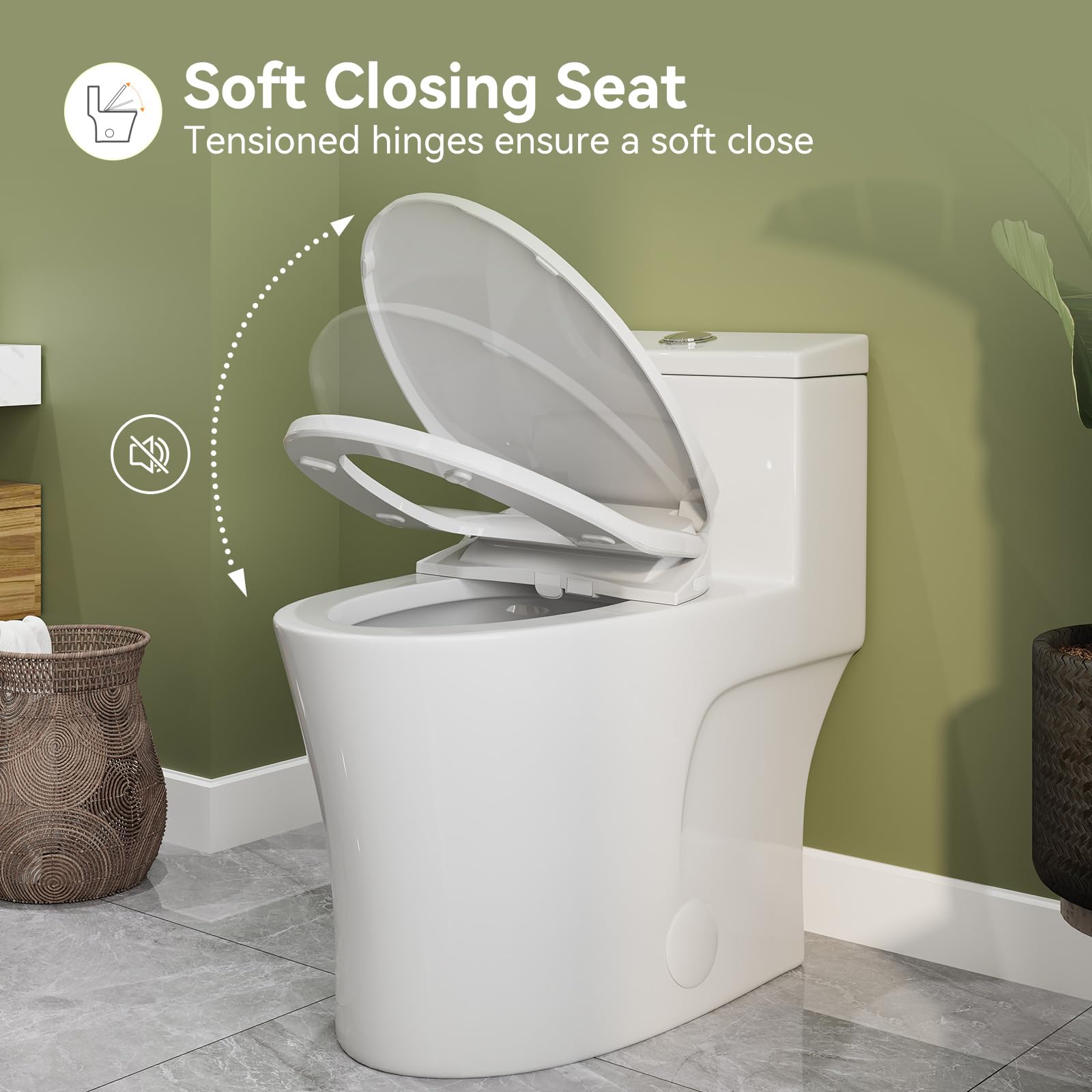 HOROW T0338W One Piece Toilet with Non-Electric Bidet Toilet Seat, Elongated ADA Chair Height Toilets with Adjustable Nozzles Seat, Powerful Dual Flush & Soft Closing Seat Include, MAP 1000g, White