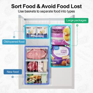 iSPECLE Chest Freezer Organizer - Fit 5 Cu.Ft Deep Freezer, 2 Pack Hanging Organizer Bins with Adjustable Handles, Sort Small Frozen Food, Sturdy Freezer Baskets Easy Slide to Get Bottom Food, White