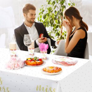 Zhehao 170 Pcs Bridal Shower Floral Party Supplies Miss to Mrs Plates and Napkins Rose and Gold Disposable Paper Tableware Set Includes Plates Cups Napkins Tablecloth for Wedding Engagement Engagement