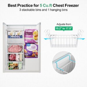 iSPECLE Chest Freezer Organizer - Fit 5 Cu.Ft Deep Freezer, 2 Pack Hanging Organizer Bins with Adjustable Handles, Sort Small Frozen Food, Sturdy Freezer Baskets Easy Slide to Get Bottom Food, White