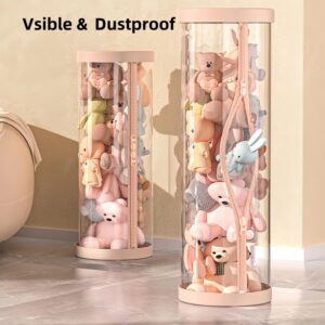 Flarelyare Stuffed Animal Storage Tube,Stuff Animal Organizer,Stuffed Animal Zoo Storage, PET Transparent Bucket with Zipper for Kids Toy Organizer,59" X 10"Large Toy Storage Box with Lid（Pink