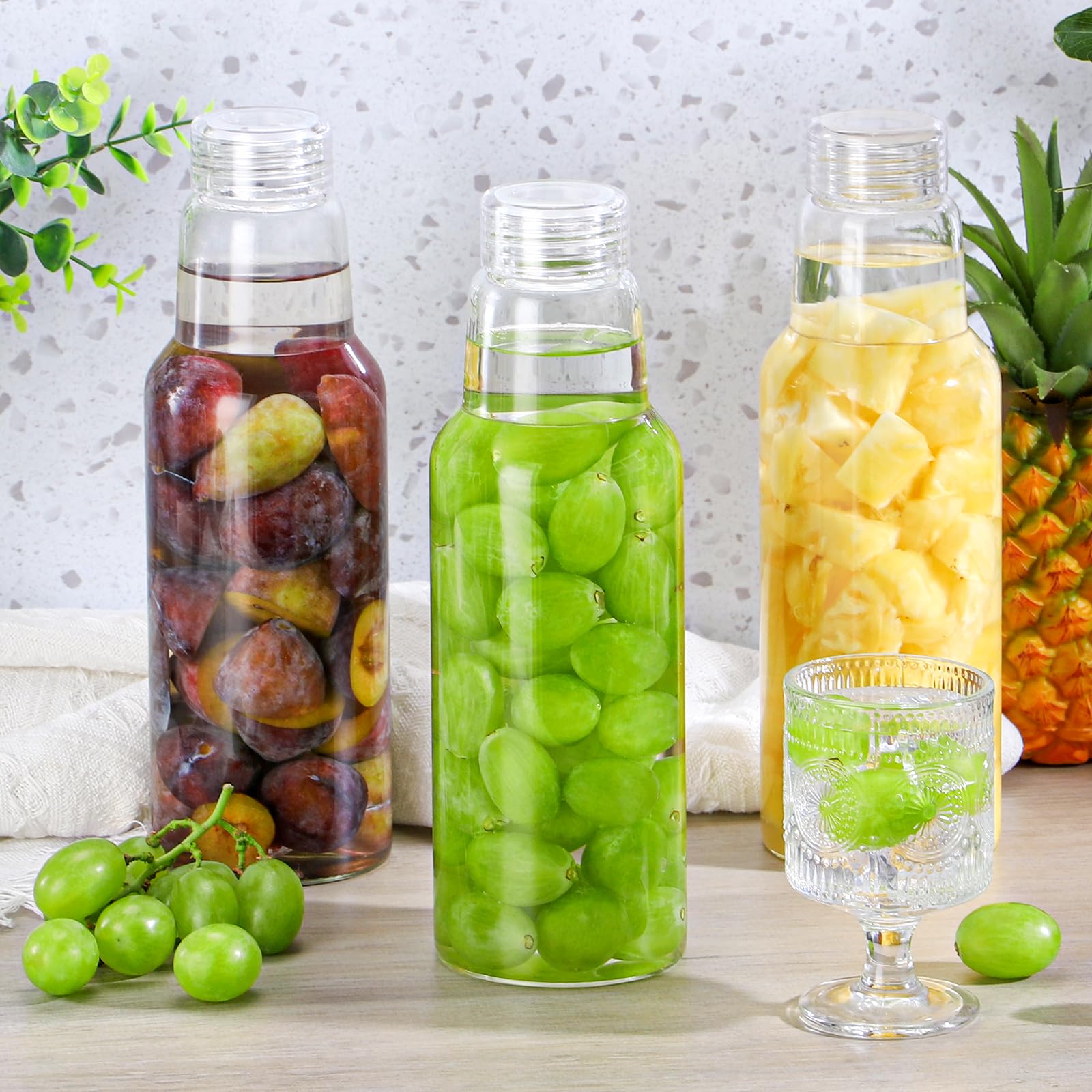 CWHHRN 34oz Glass Bottles with Lids, Glass Jars with Lids for Juice, Smoothies, Water, Milks, Beverage Storage, Clear Mason Jars with Lids for Pickles, Jams, Food Storage (2 Pack)