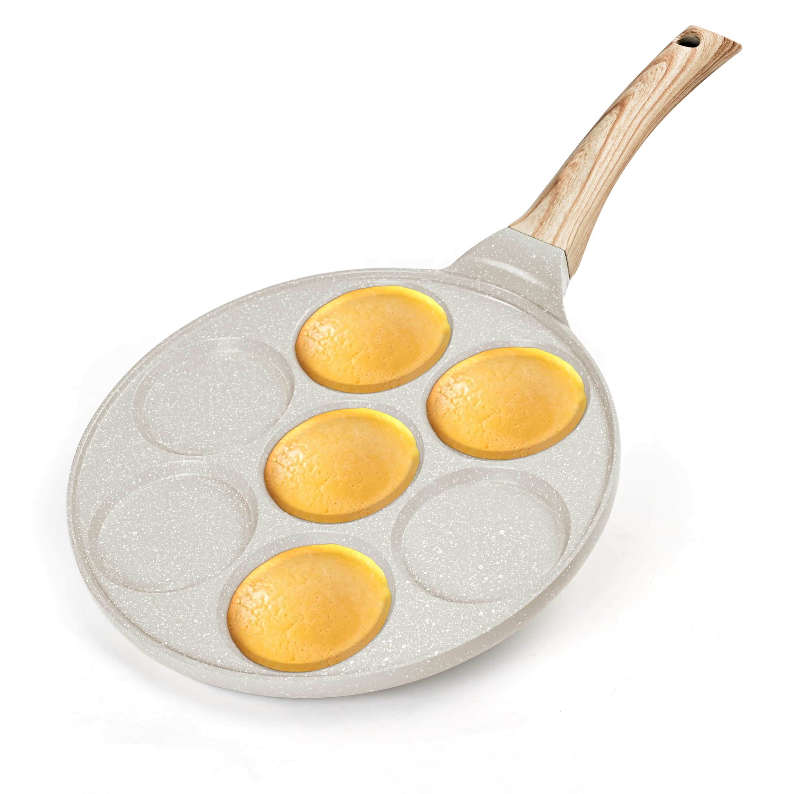 KRETAELY Pancake Pan Suitable for All Cooktops, 7-cup Pancake Maker, Nostick Granite Mini pancake with PFOA Free Coating, Sarten Para Pancakes 1-pcak