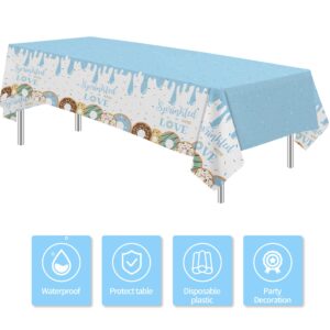 Suhelkit Donut Baby Sprinkle Decorations Boy Tablecloth - Sprinkled with Love Baby Shower Decorations Party Supplies Table Cover, Blue Donut Baby Shower Decorations Table Cloth, 3 Pack (54in x 108in)