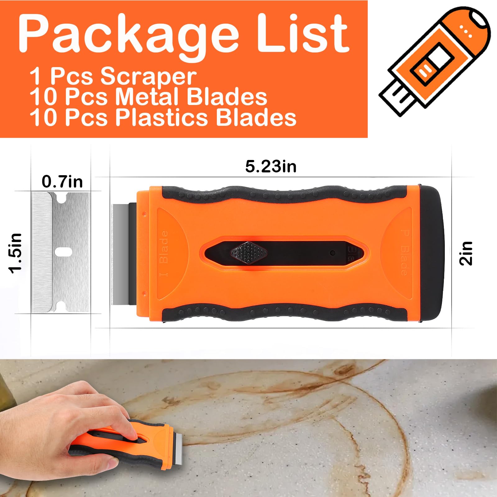 Lconvicely Double Razor Blade Scraper Tool, Cleaning Razor Scraper with 20Pcs Blades, for Cleaning Paint/Labels/Sticker/Stove/Window/Oven/Caulk