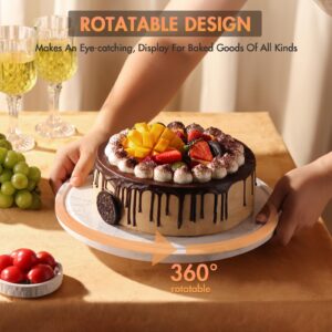 CherHome Marble Cake Stand，Rotating Cake Stand With Dome，Marble Cake Stand with Acrylic Lid Cover，Turnable Cake Display Stand Revolving Cake Plate Cake Holder Spinning Cake Platter with Cover