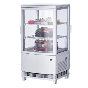 garveetech commercial refrigerator display case 2.1 cu.ft, countertop display refrigerator, two glass door display fridge with led lighting, adjustable shelves, double-layered glass