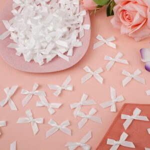 100pcs Ribbon Bows, 1.57x0.4in Mini Bows for Crafts Cute Small Ribbon Tiny Bows for Sewing Gift Wrapping Wedding Party Favors Treat Bags Gift Box Decoration (White)