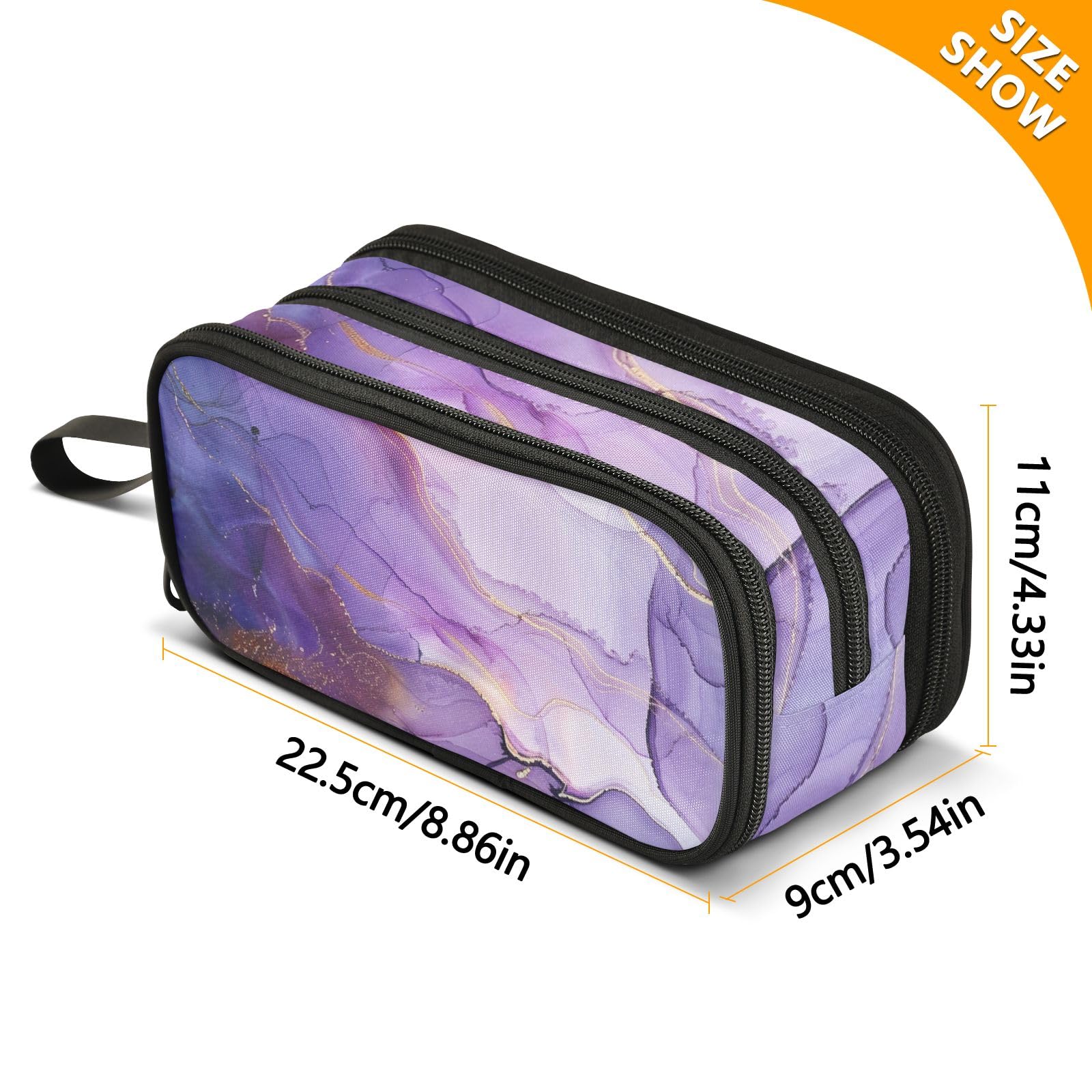 Bolaz Abstract Purple and Gold Marble Pencil Case Large Capacity Pen Bag with Compartment Students Stationery Organizer Pencil Pouch Marker Case for School Office Work