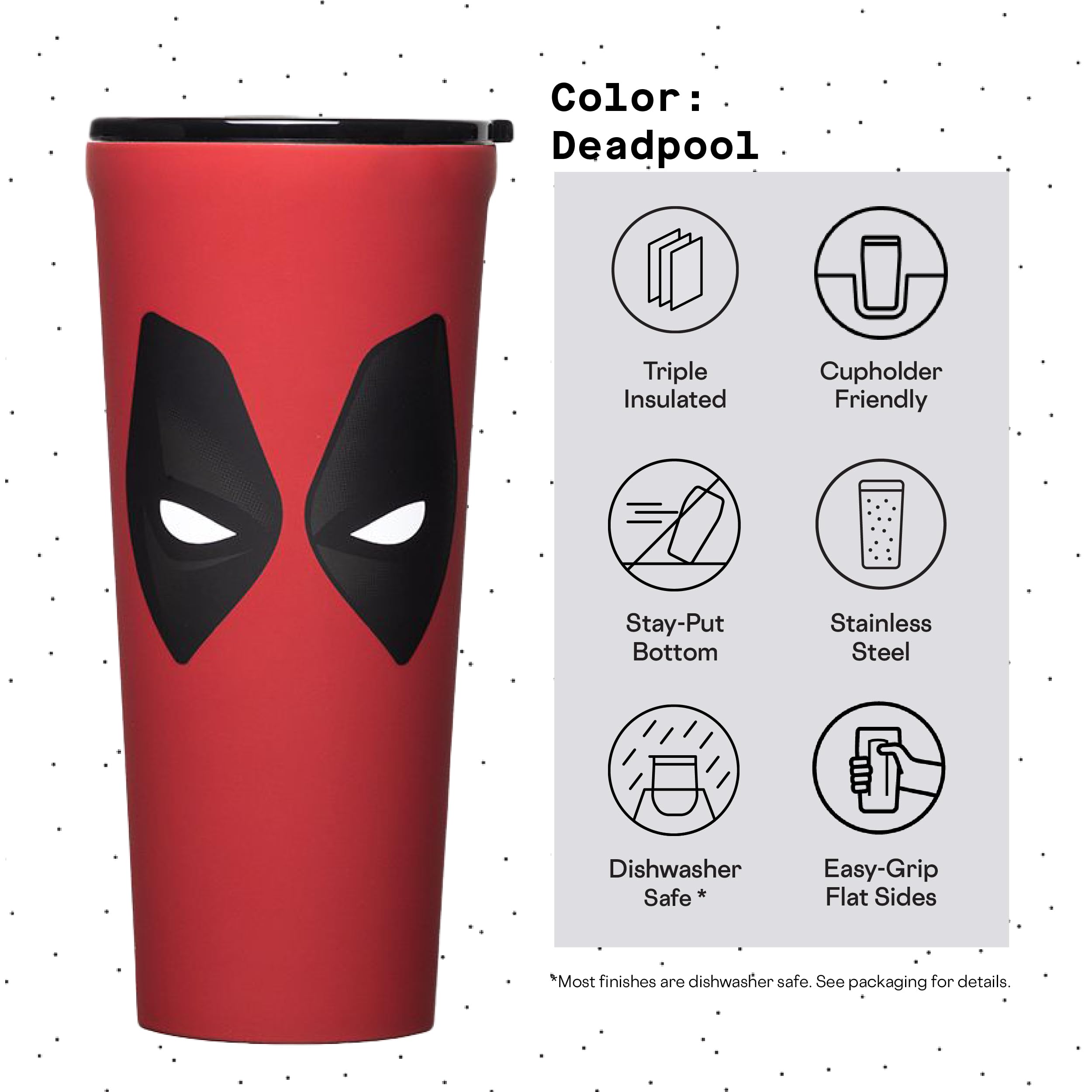 Corkcicle x Marvel Deadpool Insulated Coffee Mug with Lid, 24 oz – Cupholder Friendly Travel Coffee Tumbler Keeps Drinks Cold 9hrs, Hot 3hrs