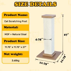 MAOHEGOU 27IN Cat Scratching Post, Nature Sisal Cat Scratch Post for Indoor Cats