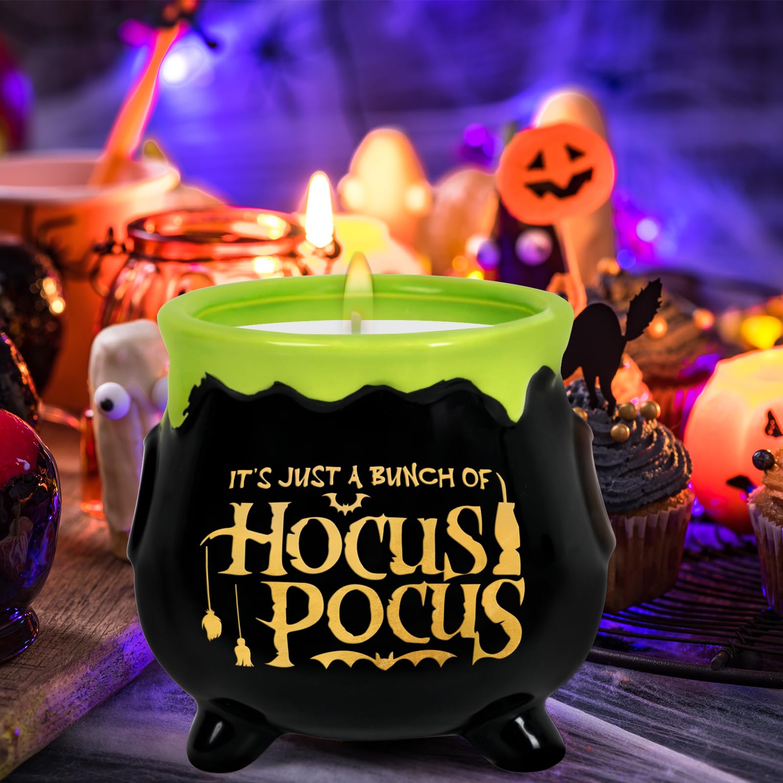 DAZONGE Halloween Decorations Indoor, 12oz Witch Cauldron Candle for Halloween Decor, Ceramic Cauldron Halloween Decorations, Gardenia Scented Cauldron Candle for Home