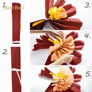 NICROHOME Fall Decorations, 6 PCS Large Dark Red and Orange Crepe Paper Flowers Pom Poms Wall Decorations for Halloween Thanksgiving Retro Rustic Bridal Shower Cutie Baby Shower Holiday Party Supplies