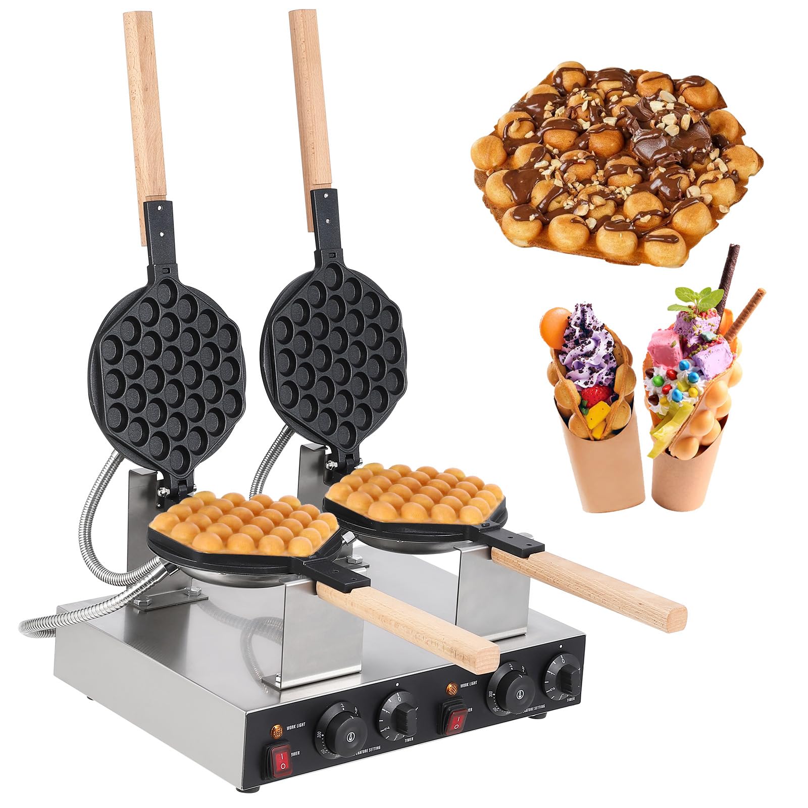 Bubble Waffle Maker 2800W Electric Bubble Waffle Maker Machine Non-stick Egg Waffle Maker Bubble Waffle Baker for Home and Commercial Use