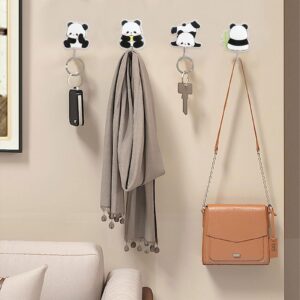 MOROBOR Panda Self Adhesive Hook, 4pcs No Punch Hook Decorative Wall Mounted Hooks Home Office Nursery Room Decoration for Hanging Key, Towel, Hat