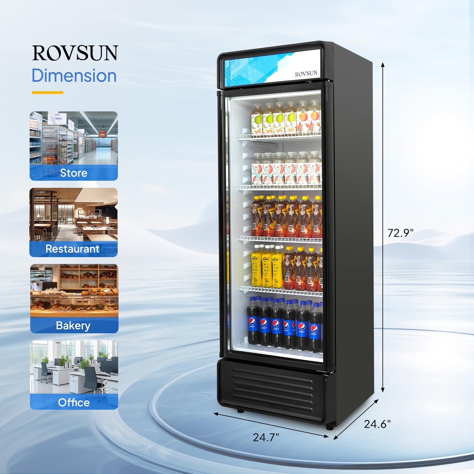 ROVSUN Commercial Refrigerator 12.2 Cu.Ft ETL NSF Certified, Commercial Beverage Refrigerator Cooler Glass Door Merchandiser Refrigerator Fridge w/Adjustable Shelves LED Light for Bar Restaurant Cafe