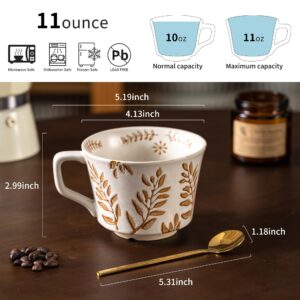 Noevany Ceramic Mugs 11 oz Unique Luxurious Cups Set of 4 with Premium Spoon, Mug for Coffee Milk Latte Cappuccino Tea, for Office and Home Dishwasher Microwave Freezer Safe Stoneware Mixed