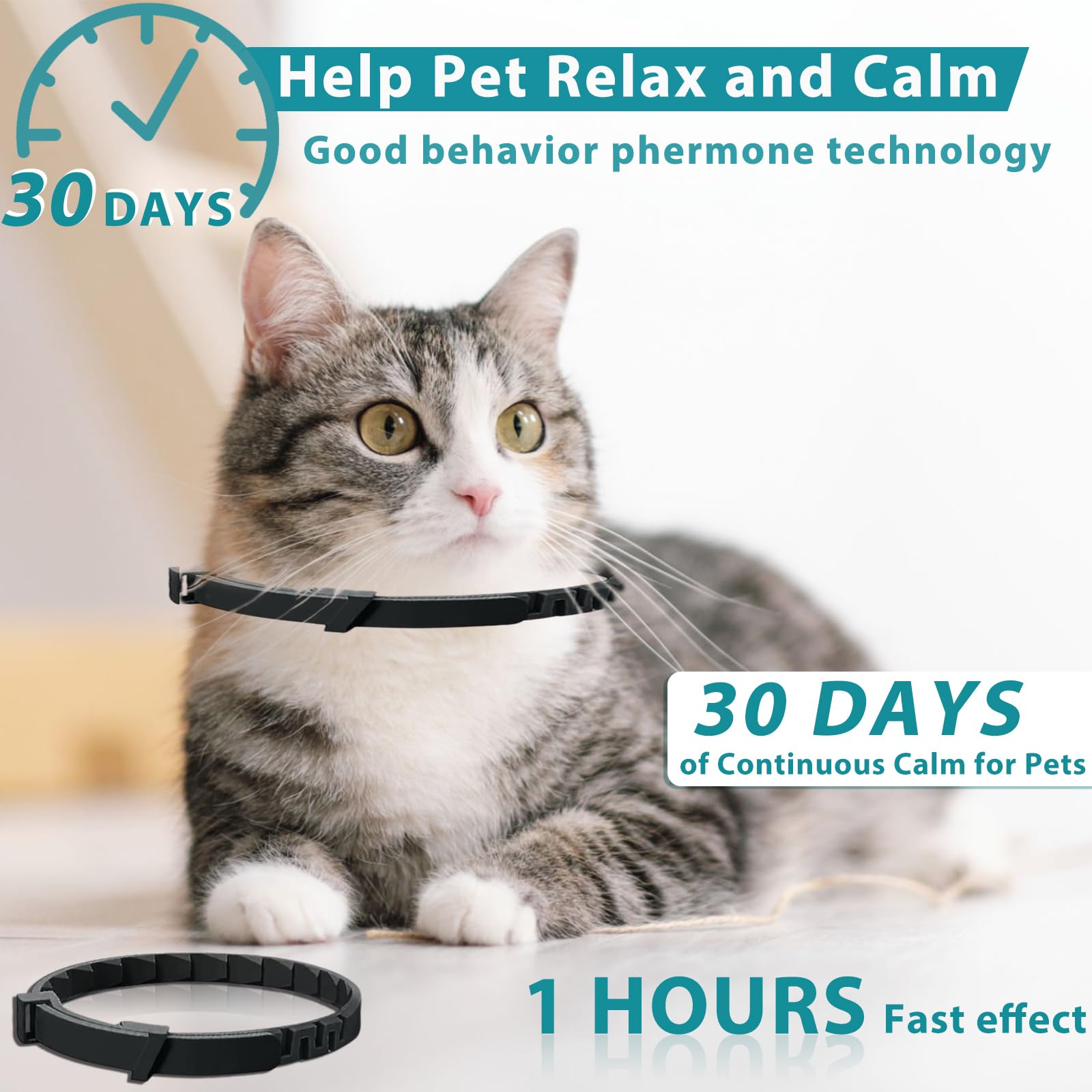 Calming Collar for Cats, 4 Pack Calming Cat Collars, Pheromone Collar for Cats, Cat Anti Anxiety Relief for 30 Days, Natural Scent Adjustable Appeasing Calm Kittens Kitty Collar for All Cats (Black)