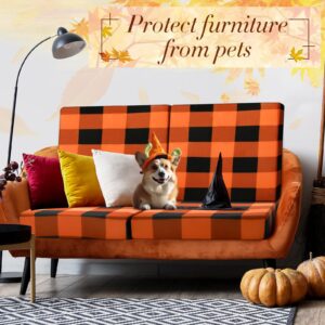 Newwiee Set of 8 Outdoor Stretch Cushion Cover Plaid Patio Chair Cushion Covers Replacement Furniture Cushions Couch Sofa Slipcovers Seat Cover Soft Flexibility Protector Washable(Orange and Black)