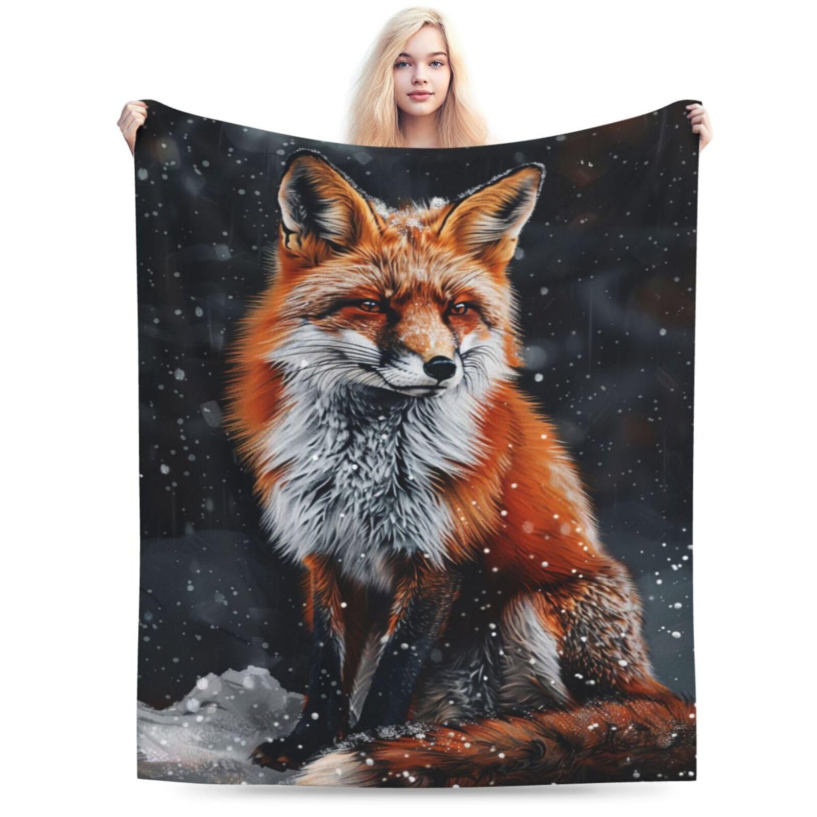 Red Fox Throw Blanket Cute Orange Fox Plush Fleece Soft Cozy Gifts Blanket for Kids Girls Boys Adults Couch Bed Chair Office Dorm Decor 40''X50''