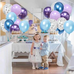 Frozen Balloons 12 Inch Purple Blue White Balloons for Girls Frozen Theme Party Supplies Ice Snow Theme Birthday Baby Shower Winter Party Decorations