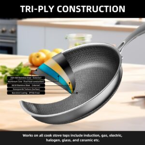 Frying Pans Nonstick with Lid,10.9inch(Interior Size:10.2inch) Hybrid Stainless Steel Non Stick Frying Pans,Skillets and Frying Pans,PFOA Free Cookware,Dishwasher and Oven Safe, Works on All Cooktops