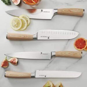 Kangdelun 15-Piece Wood Handle Block Knife Set, Ultra Sharp High Carbon Stainless Steel