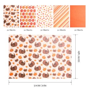 Paper FAIE 100 Sheets Thanksgiving Fall Gift Tissue Paper Bulk, Pumpkin Turkey Polkadots, Gold Orange Gift Wrapping Paper for Gift Bags Box, Flower, Autumn Harvest Decoration Gift Packaging, 20x14''