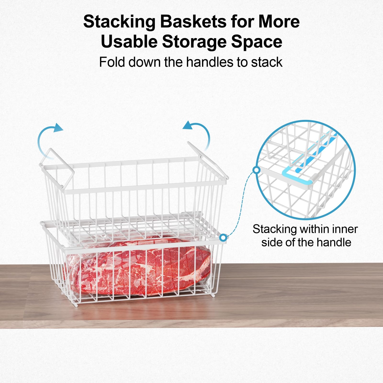 iSPECLE Chest Freezer Organizer - Fit 5 Cu.Ft Deep Freezer, 2 Pack Hanging Organizer Bins with Adjustable Handles, Sort Small Frozen Food, Sturdy Freezer Baskets Easy Slide to Get Bottom Food, White