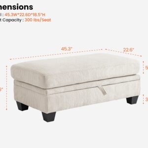 CHIC HOUSE Middle Module for Modular Couch, Corduroy Customizable Chaise, Storage Ottoman for Sectional Sofa, Armrest, Single/Double Seater