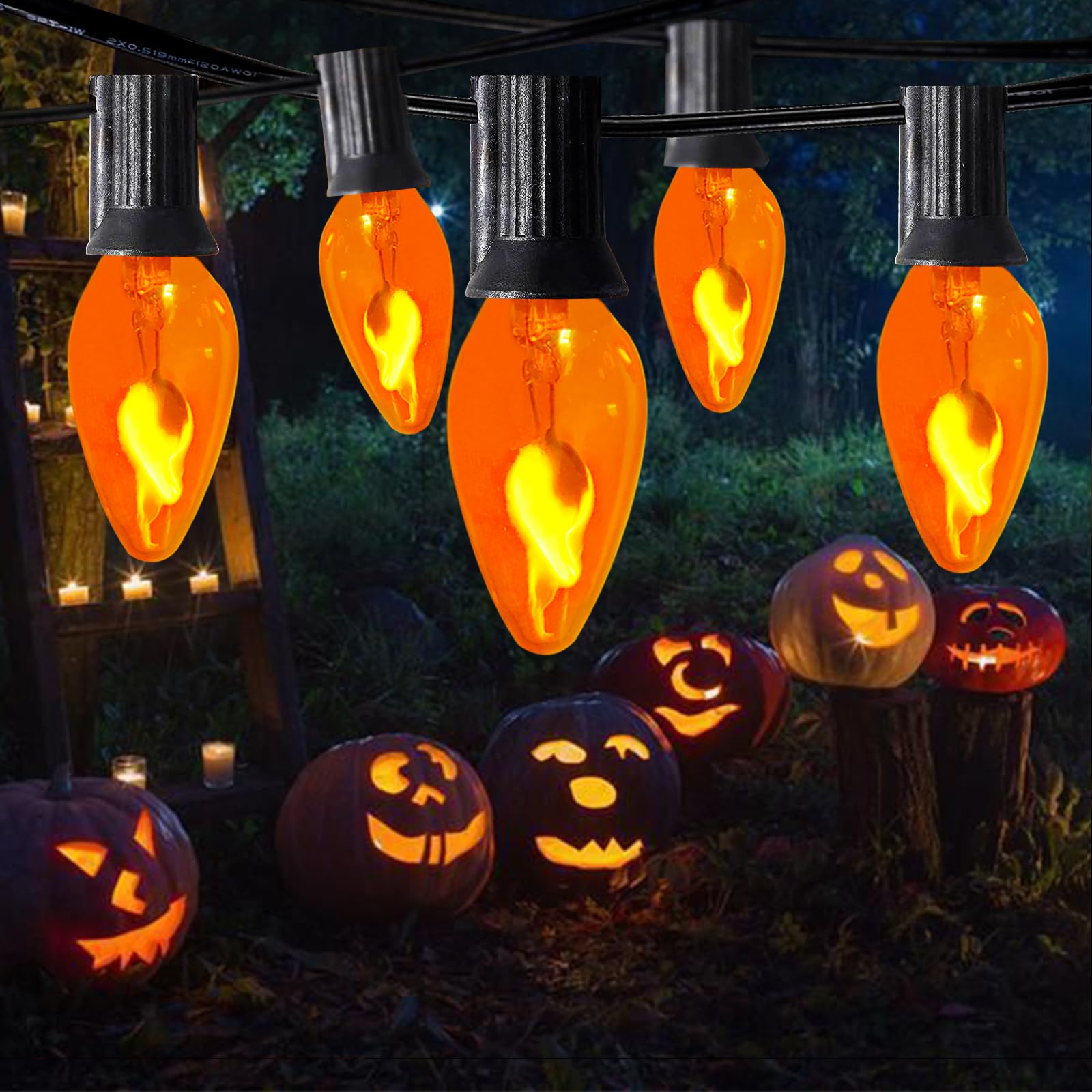 Halloween Flickering Flame Light Bulbs, C7 Orange Flicker Flame Light Bulbs E12 Base Bulb, Flame Light Bulb for Candle Chandelier Nightlight String Lights Christmas Halloween Decor, 1 Watt, 12 Pack