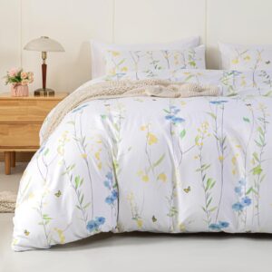 mioto california king white duvet cover, 3 pieces elegant floral duvet cover set with zipper closure, soft & breathable bedding set, 1 duvet cover with 8 ties (104x98) and 2 pillowcases (20x36)