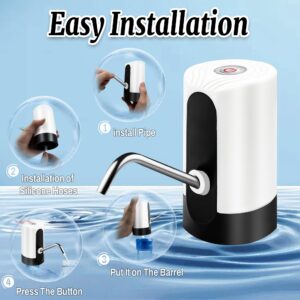 Water Dispenser for 5 Gallon Bottle, Portability Electric Water Pump with USB Data Cable,White Automatic Drinking Water Bottle Pump for Travel, Kitchen, Home, Office