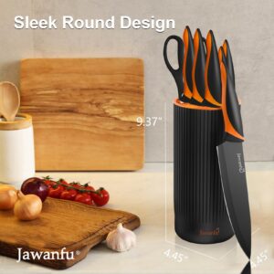 Jawanfu Professional Kitchen Knife Set, 8-Piece, Super Sharp, Anti-Rust Stainless Steel, Ergonomic Design, with Universal Knife Block (BLACK BLADE, BLACK BLOCK)