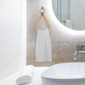 LUOZZY Hand Towel Holder Wooden Beaded Bathroom Towel Ring Wood Bead Towel Hanger Dish Cloth Hanger for Kitchen