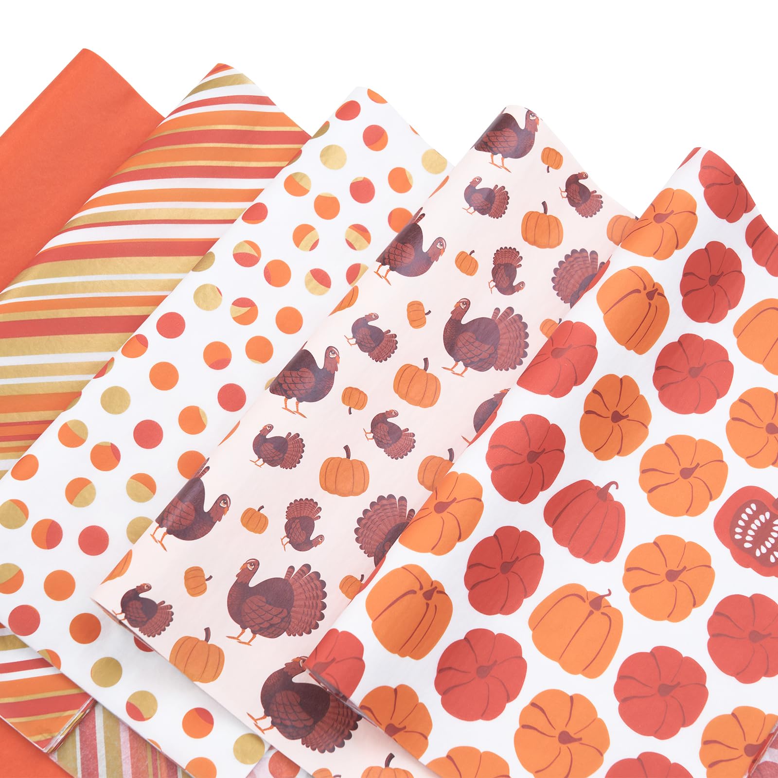 Paper FAIE 100 Sheets Thanksgiving Fall Gift Tissue Paper Bulk, Pumpkin Turkey Polkadots, Gold Orange Gift Wrapping Paper for Gift Bags Box, Flower, Autumn Harvest Decoration Gift Packaging, 20x14''