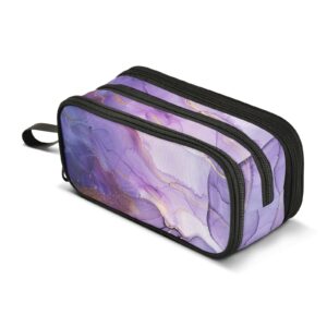 bolaz abstract purple and gold marble pencil case large capacity pen bag with compartment students stationery organizer pencil pouch marker case for school office work