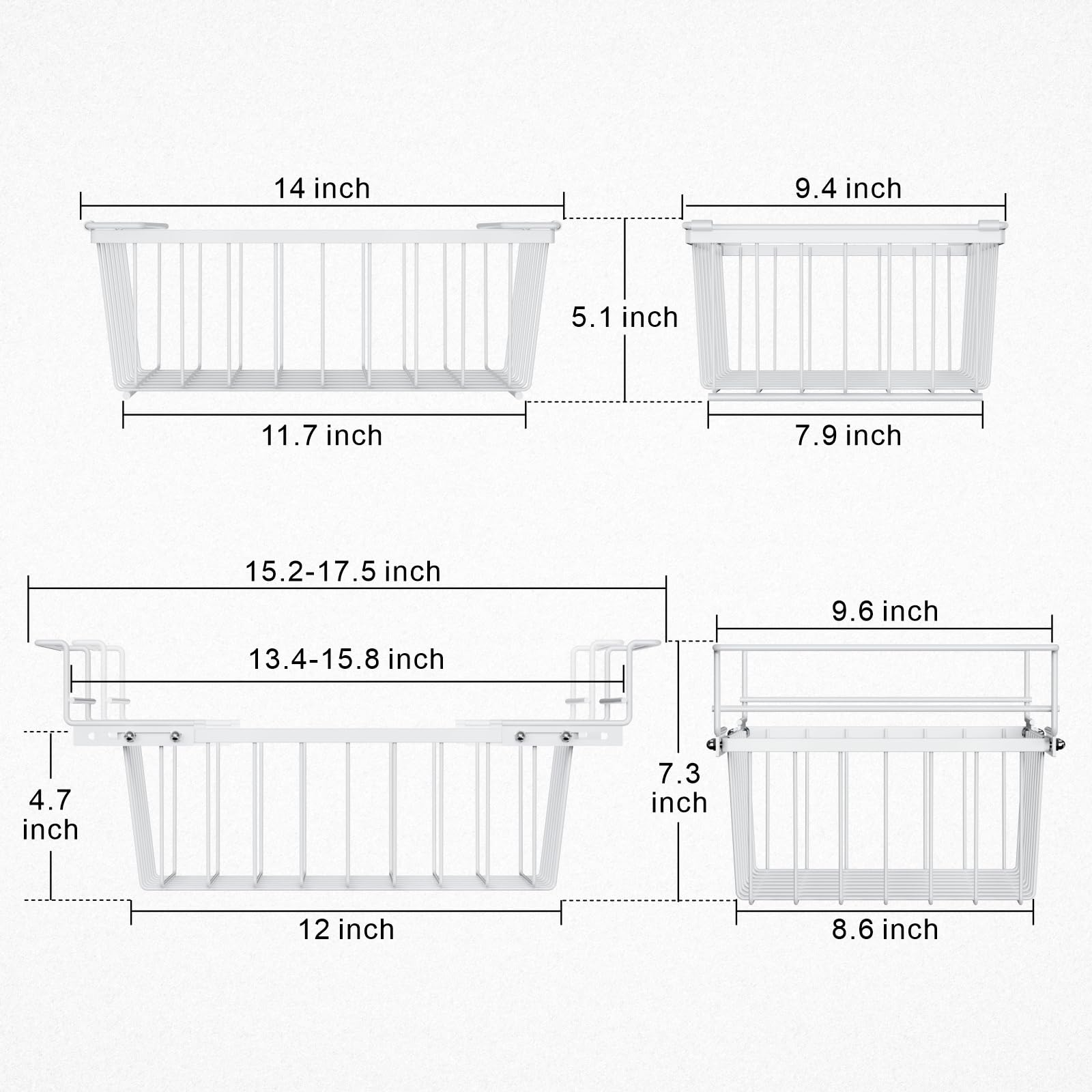 iSPECLE Chest Freezer Organizer - Fit 5 Cu.Ft Deep Freezer, 2 Pack Hanging Organizer Bins with Adjustable Handles, Sort Small Frozen Food, Sturdy Freezer Baskets Easy Slide to Get Bottom Food, White