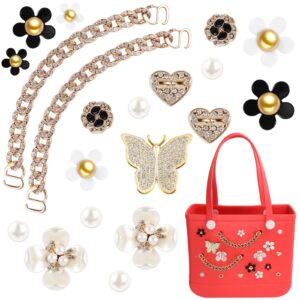 ropcia charms for bogg bag,pearls and butterfly flowers for bogg bag accessories charms compatible with simply southern beach bag tote, insert for beach tote bag (20 pcs)