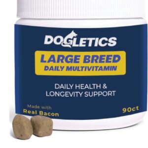 Dogletics Large Breed Daily Multivitamin - Formulated for Large Dogs & Their Unique Health Needs, 90ct Delicious Bacon Flavor