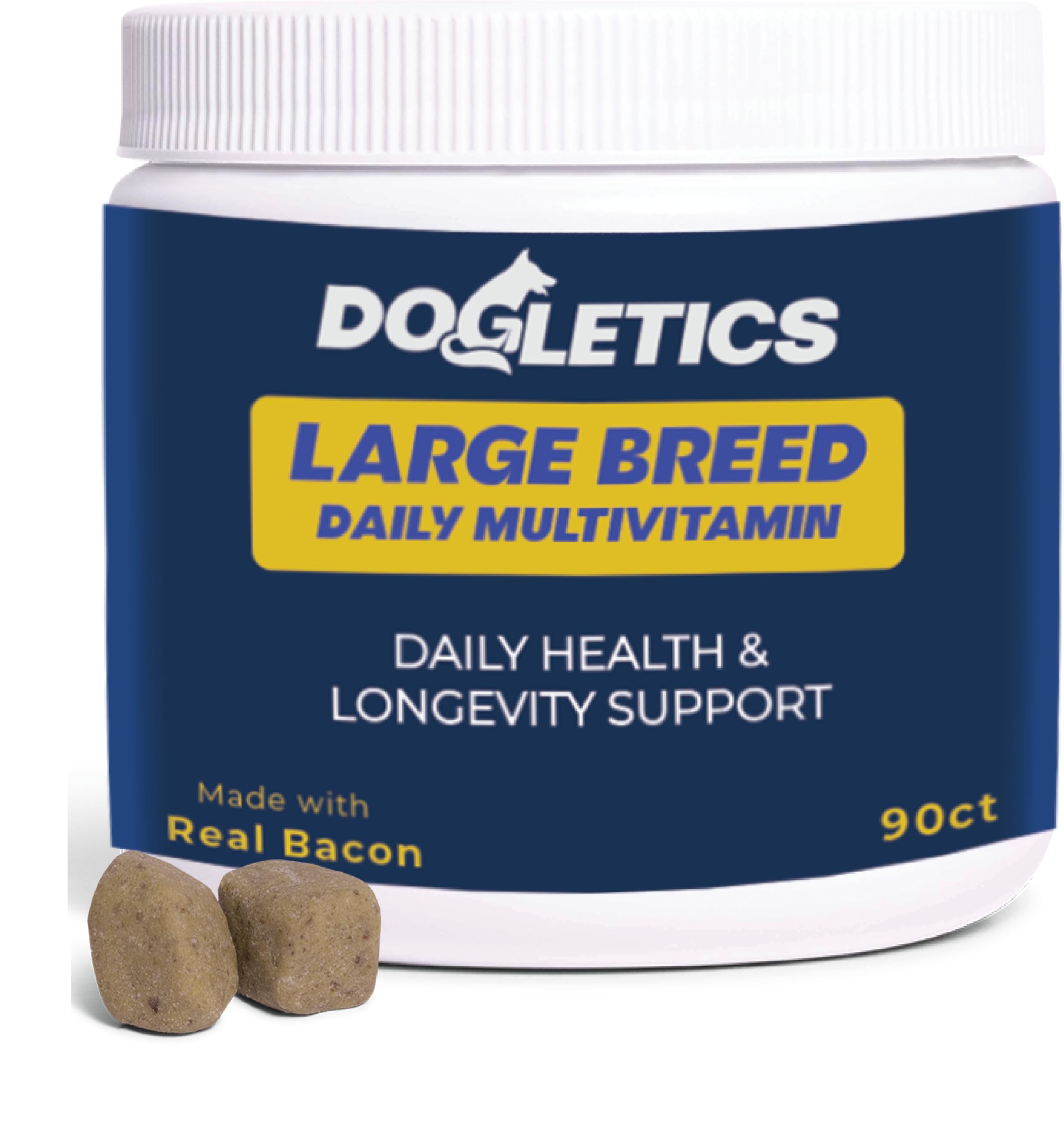 Dogletics Large Breed Daily Multivitamin - Formulated for Large Dogs & Their Unique Health Needs, 90ct Delicious Bacon Flavor