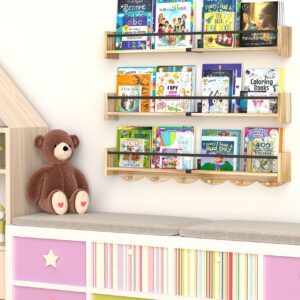 Book Shelf for Kids Rooms, Nursery Book Shelves, 33.5 inch Floating Book Shelves for Wall Set of 3 Great for Living Room, Kids Room, Bedroom.